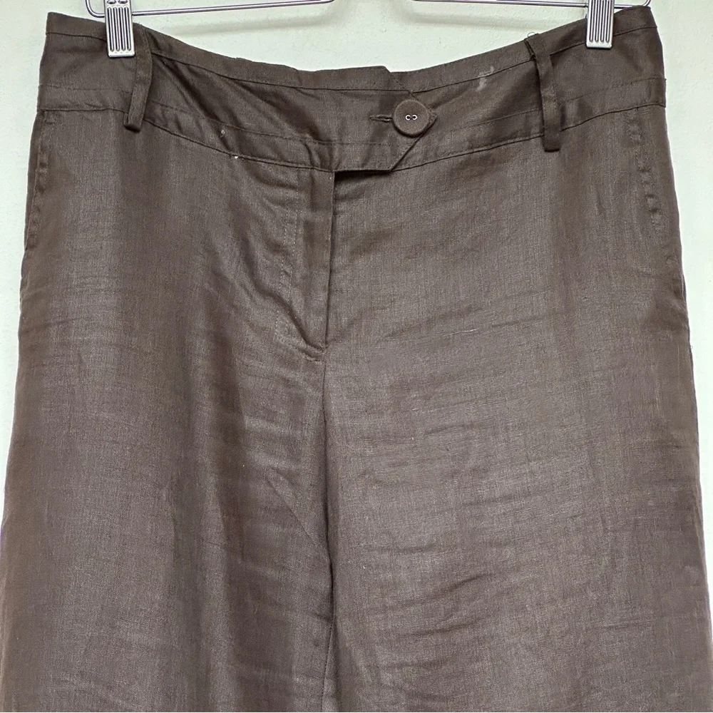 Saint Tropez West Brown 100% Linen Wide Leg Pants Size 6 - Picture 2 of 11